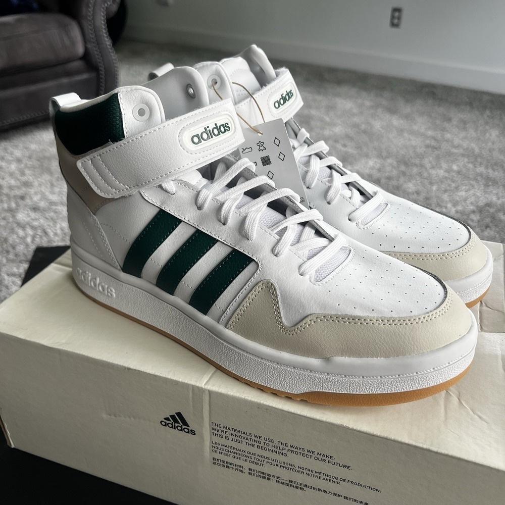 Adidas Postmove Mid Mens 11 White Green Basketball Shoes Sneakers Gum IE9824 - Picture 8 of 12